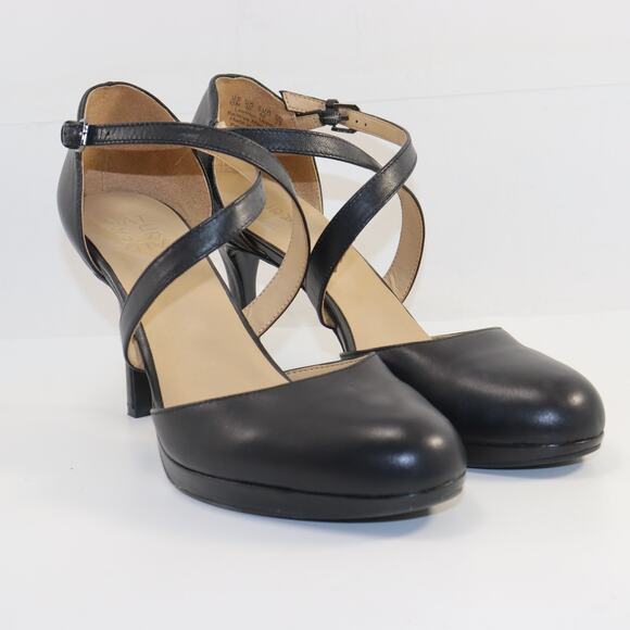 Naturalizer Black Leather Cross Strap Heels Size 12W - Picture 1 of 6